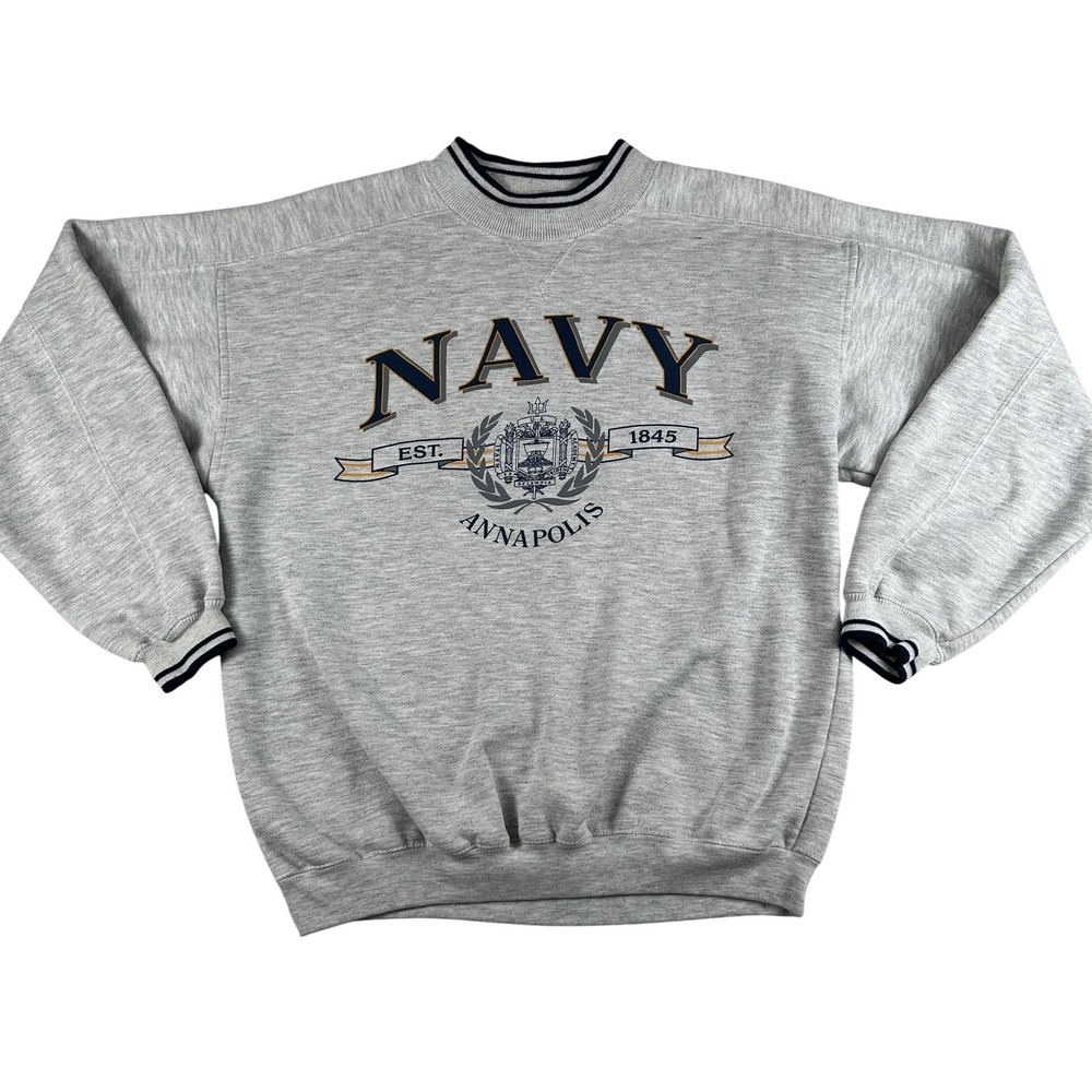Vintage Navy Midshipmen Sweatshirt Mens Large Gray Crewneck NCAA Gear For Sports